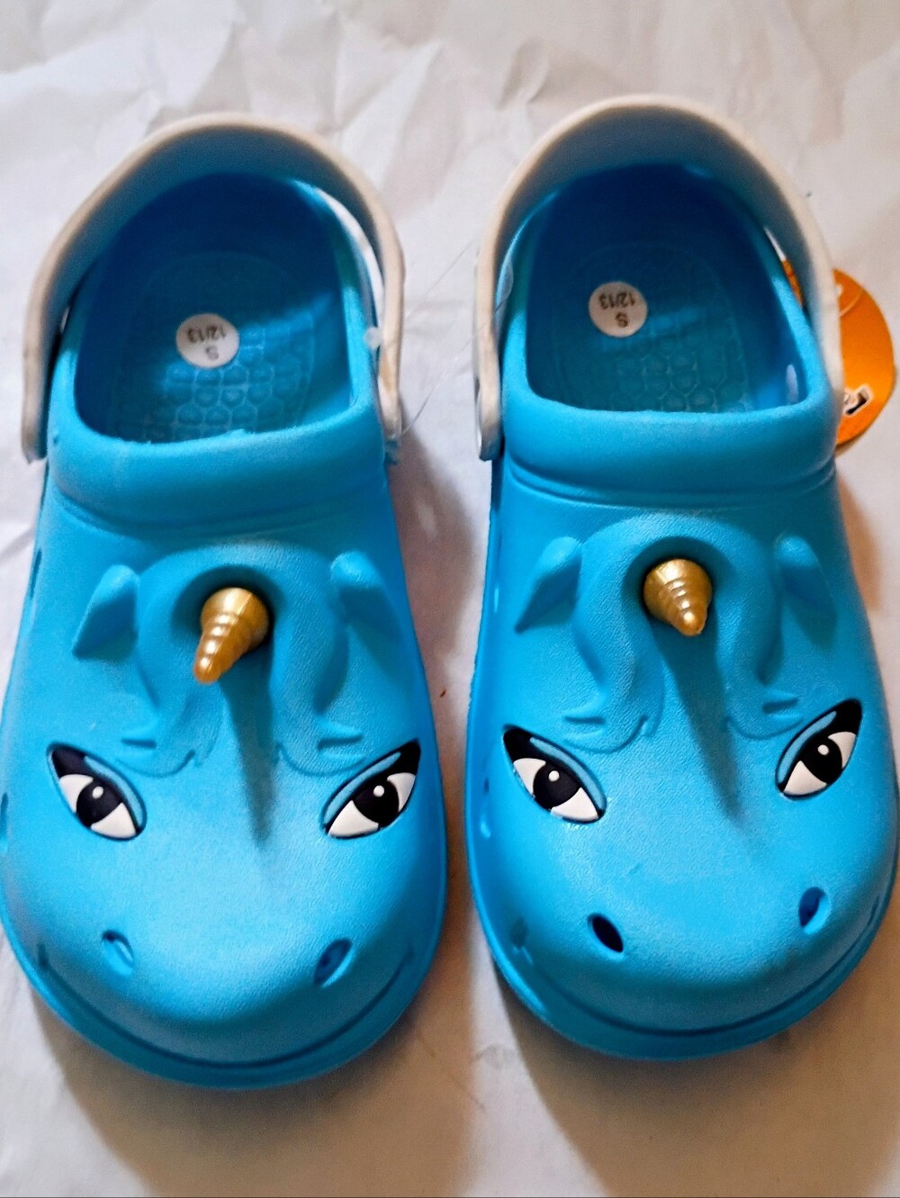 Kids Blue Unicorn Clog Sandals with Gold Horn